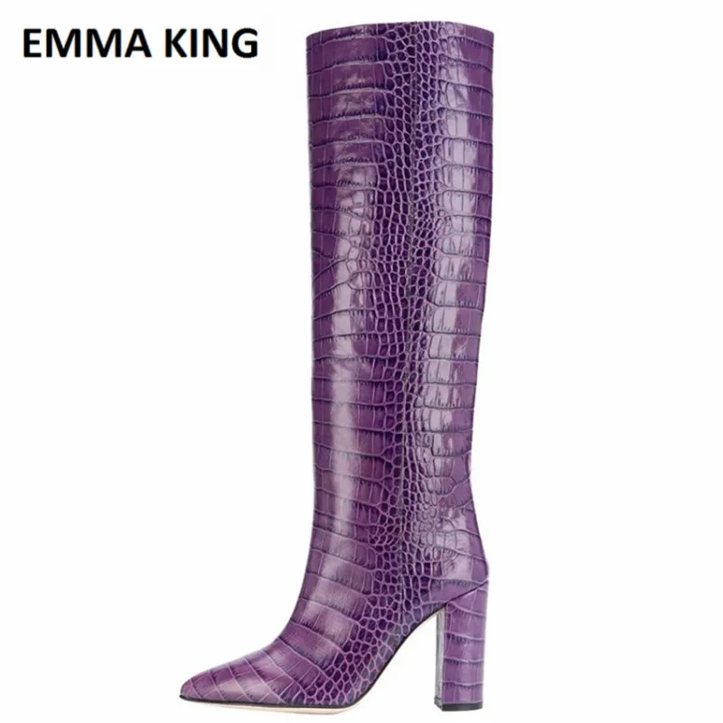 picture shows Emma king/сапоги на шпильке из тисненой кожи; сезон осень-зима; сапоги до колена с острым носком; женские уличные сапоги до бедра; Botas - Цвет: picture shows
