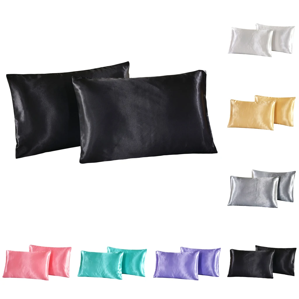 2 Pieces Solid Color Luxury Silky Bedding Pillowcases, Silk Pillows Case, US Size - Standard Twin/ Queen/ King