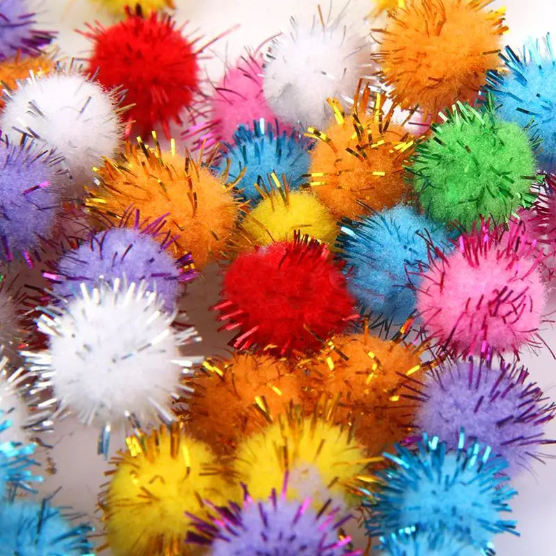 Atlantic kerne Thriller 100Pcs Sparkly Glitter Tinsel Pompom Balls Small Pom Pom Ball Cat Toys 15mm  - AliExpress