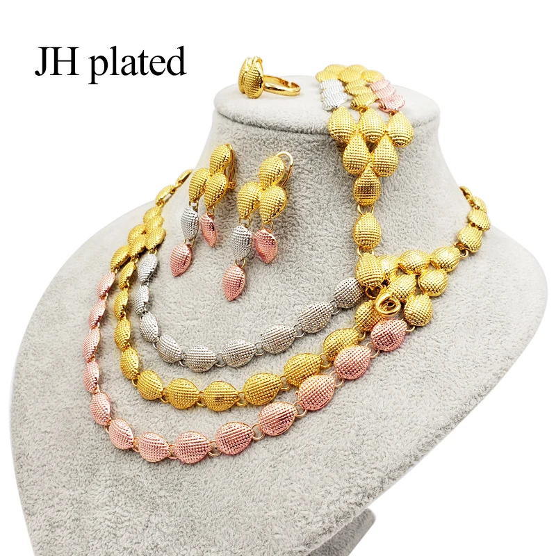 JHplated Африканский Модный золотой цвет комплект ювелирных изделий женский цвет свадебное ожерелье серьги кольцо браслет наборы индийский подарок для девочек