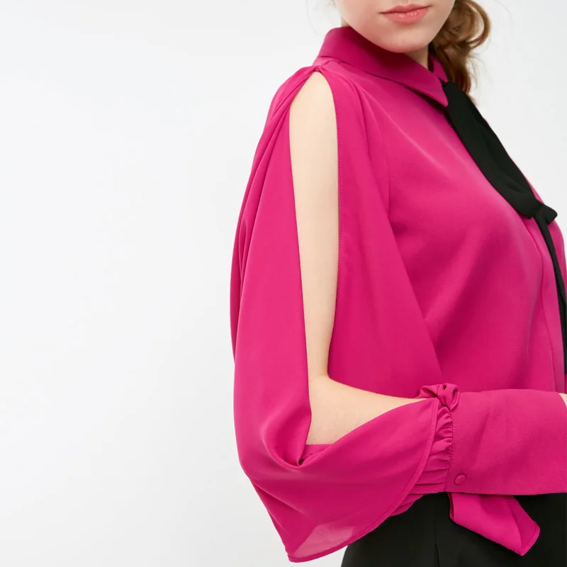 Vero Moda Новое поступление женские открытые Гофрированные Рукава галстук шифоновая рубашка | 318405506