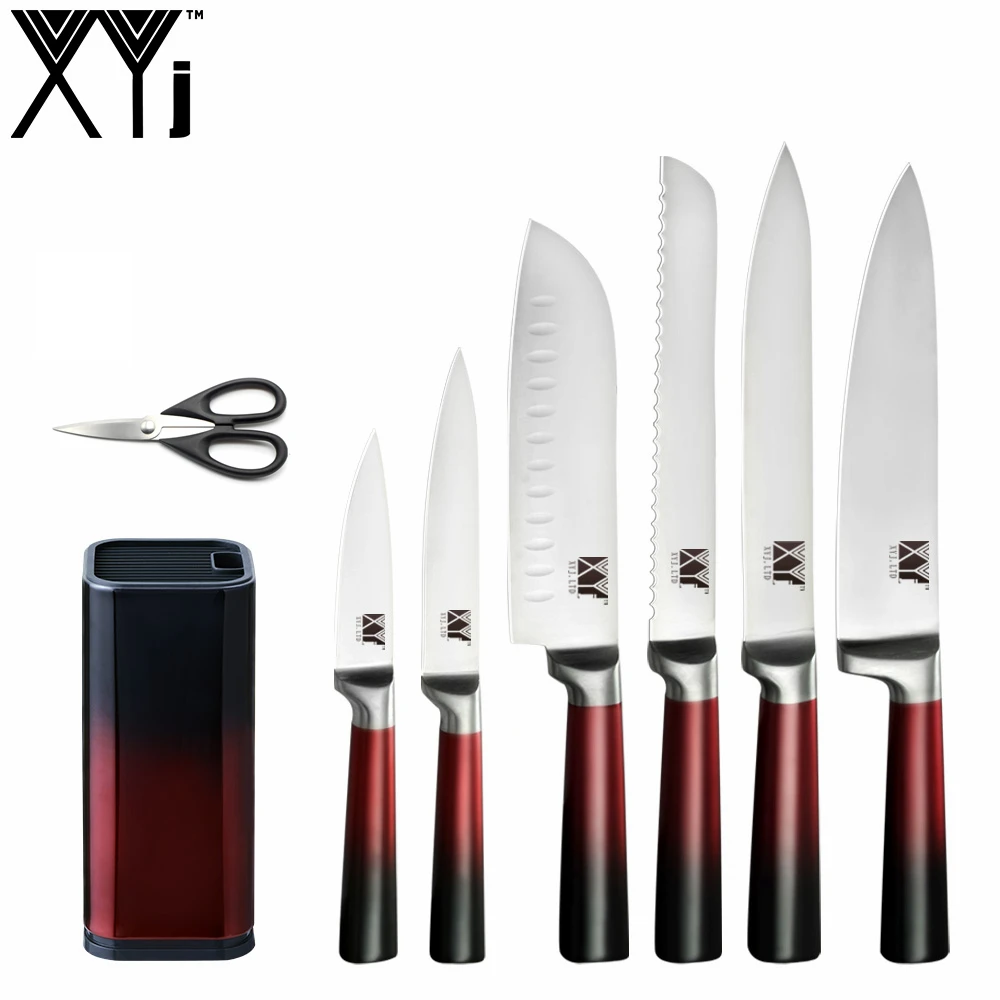 XYj набор кухонных ножей из нержавеющей стали Ножи Ножницы 8 ''шеф-повара для нарезки хлеба 7'' сантоку 5 ''Универсальный 3,5'' нож для очистки овощей - Цвет: A.8PCS SET