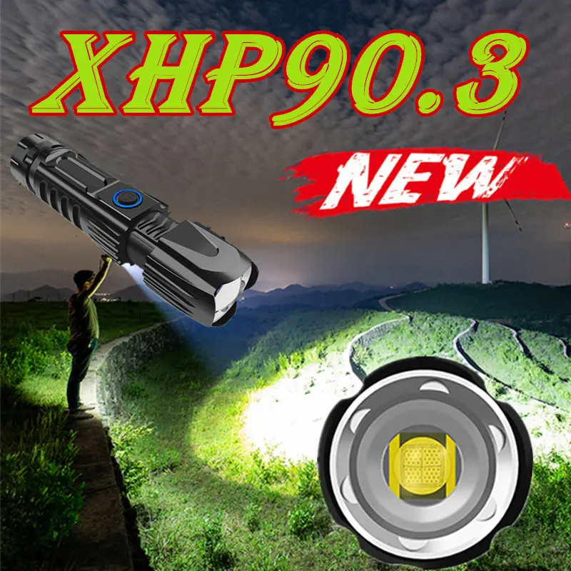 

2021 New Dropshipping XHP90.3 most powerful led flashlight 9000LM usb Zoom Tactical mini torch 26650 Rechargeable battery