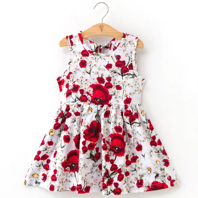 

Kids Dresses Girls Summer Girl Sleeveless Dress Toddler O-neck Flower Print Princess Dress 1-7 Years Children's Clothing