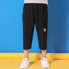 Детская одежда Комплекты для мальчиков Капри стиль Повседневное брюки летние тонкие носки для мальчиков-подростков Повседневное брюки детские шорты черного цвета