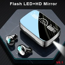 

V5.1Tws Bluetooth Earbuds Wireless Headphone HD Mirror Flashlight 3500mAh Charging Box 9D Bass Stereo Noise Cancelling Earphone