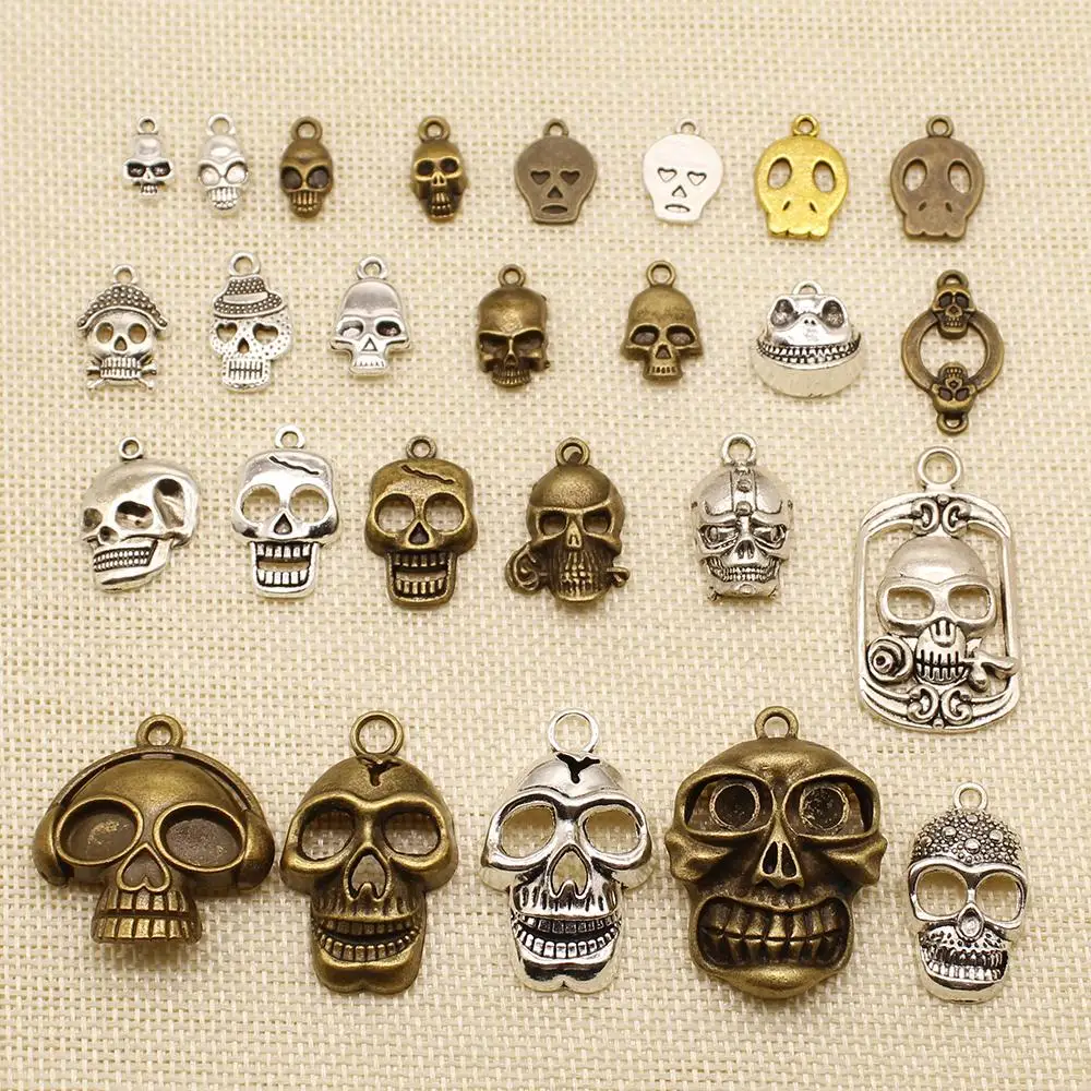 

20 Pieces Silver Charm Or Pendants Jewelry Making Skull Hat Head HJ088