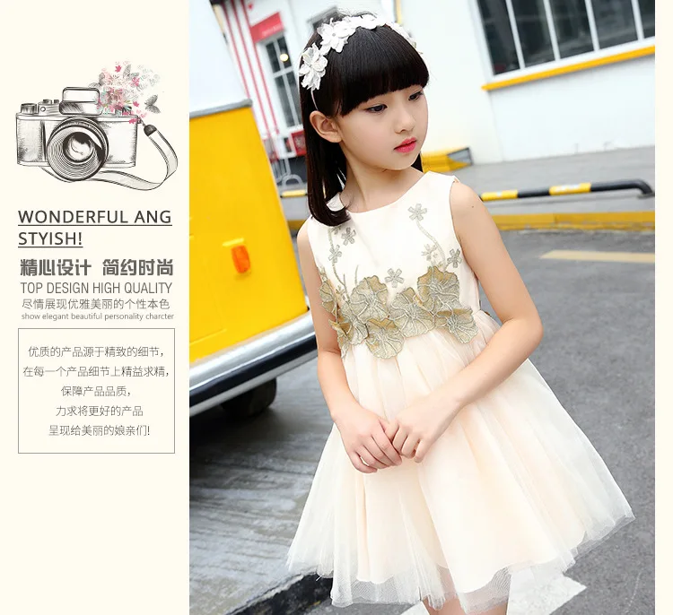 Детское газовое платье-пачка принцессы в Корейском стиле с вышитыми цветами для мальчиков и девочек летнее платье для девочек