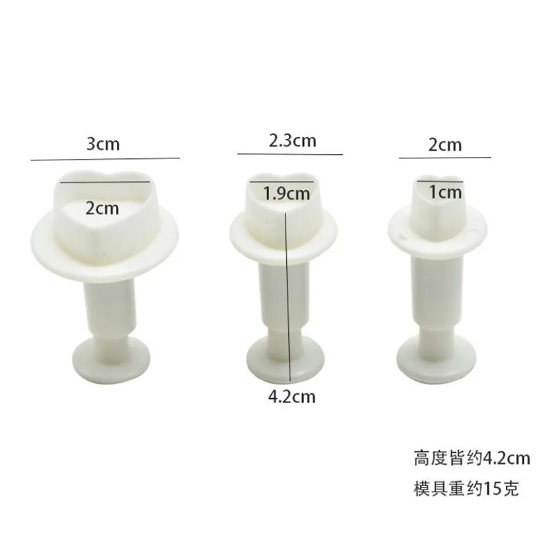 3Pcs/Set Geometric Fondant Cookie Cake Cutter Ejector Stamp Plunger Mold Embossed Star Heart DIY Baking Cake Decorating Tools