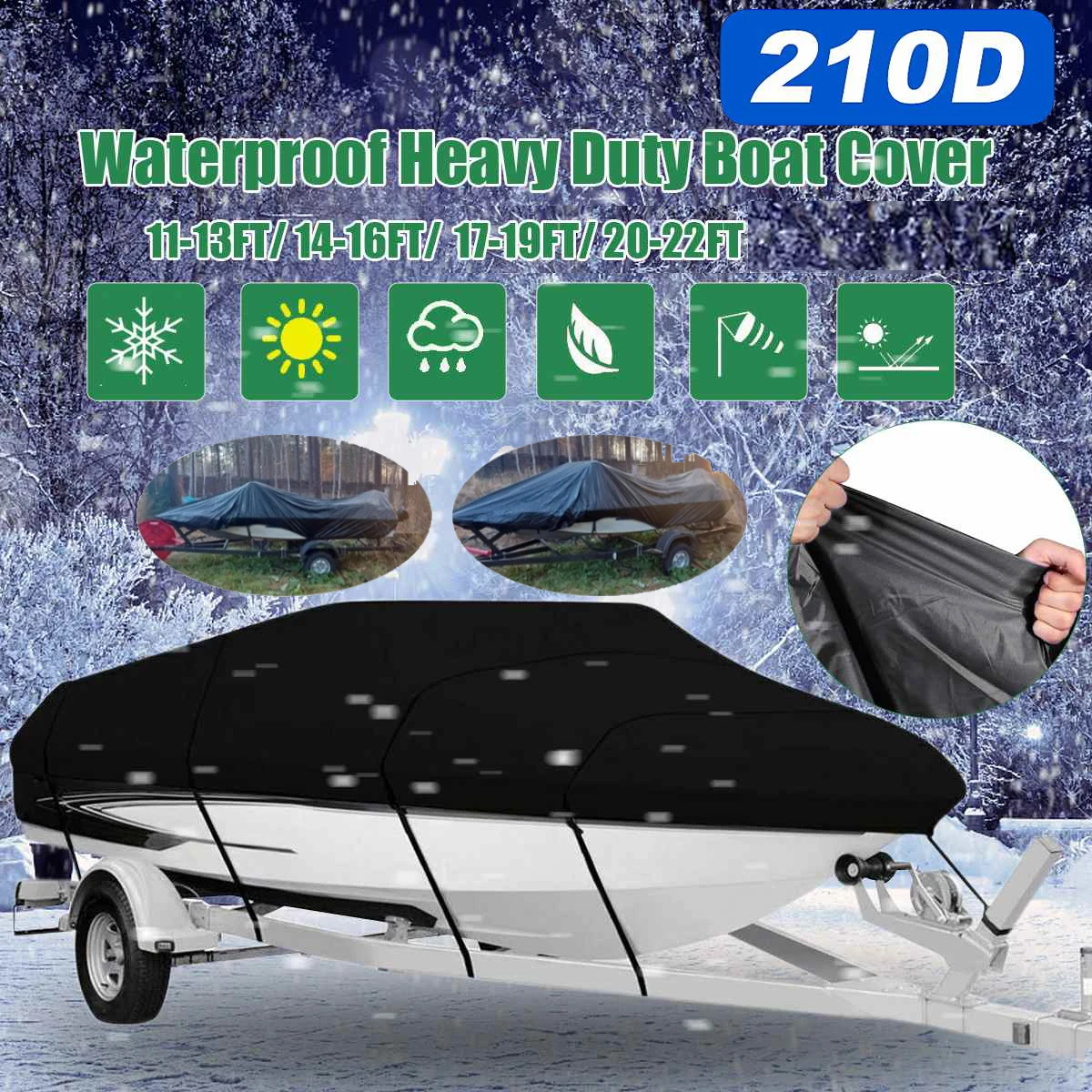 

Yacht Boat Cover Barco Boat Cover 11- 22FT Anti-UV Waterproof Rain Heavy Duty 210D Marine Trailerable Canvas Boat Accessories