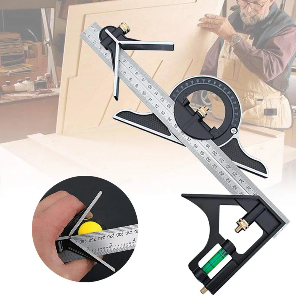 

Stainless Steel Multifunctional Ruler Adjustable Sliding Combination Angle Ruler Protractor Level Measuring Tool