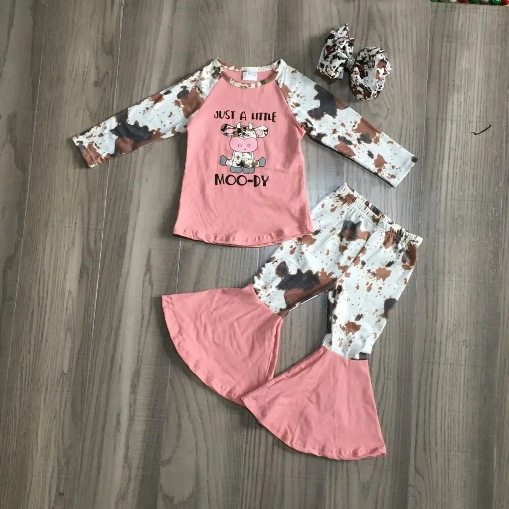 GirlyMax/осенне-зимние розовые штаны-реглан для девочек с рисунком молочной коровы и