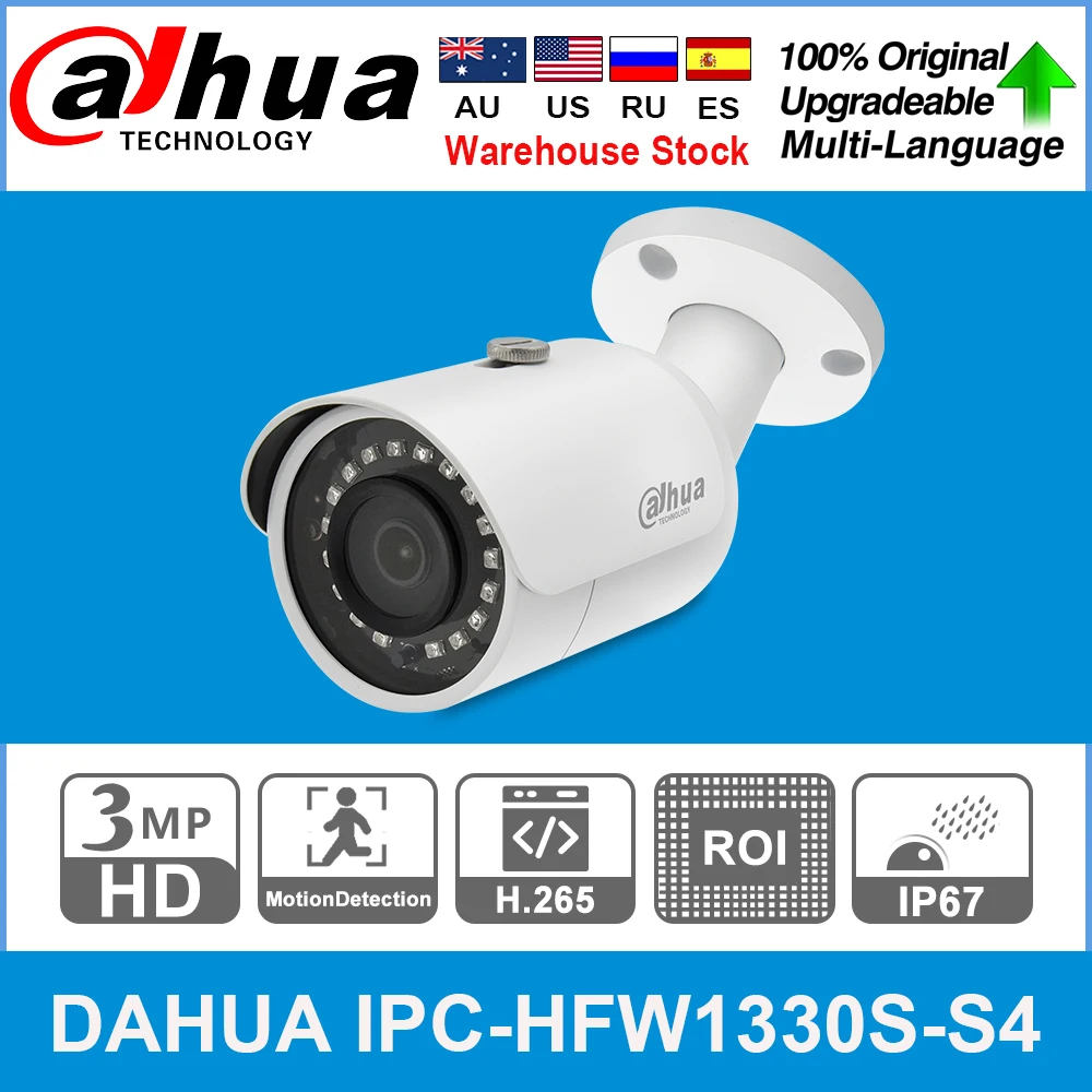 Dahua original IPC-HFW1330S-S4 3mp poe 30 m ir ip67 sd slot para cartão inteligente ir blc hlc dwdr mini bala câmera ip substituir IPC-HFW1320S