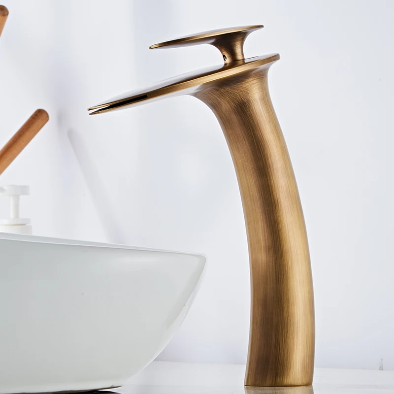Basin Faucets Waterfall Bathroom Faucet Single handle Basin Mixer Tap Bath Antique Brass Faucet Sink Water Crane Silver Taps