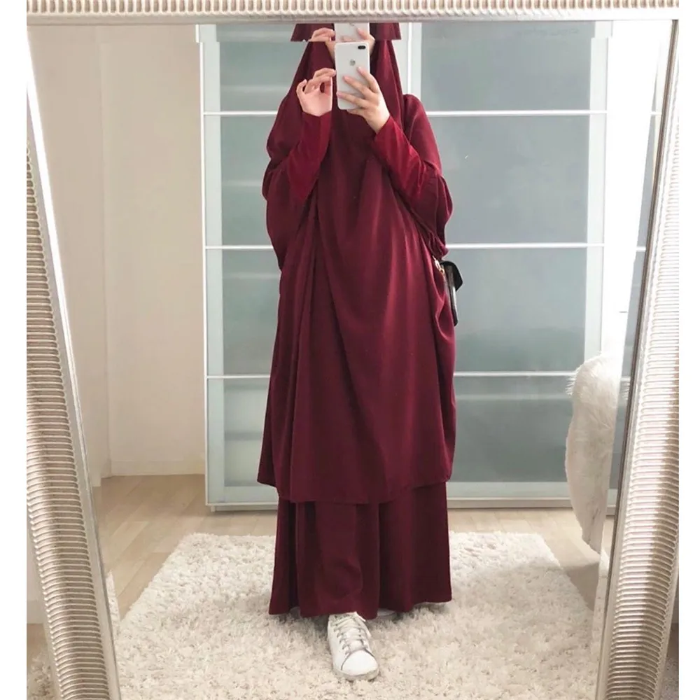 

Eid Muslim Women Hijab Dress Prayer Garment 2 Piece Set Caftan Ramadan Long Khimar Gown Abaya Islamic Clothes Niqab Burqa Kaftan