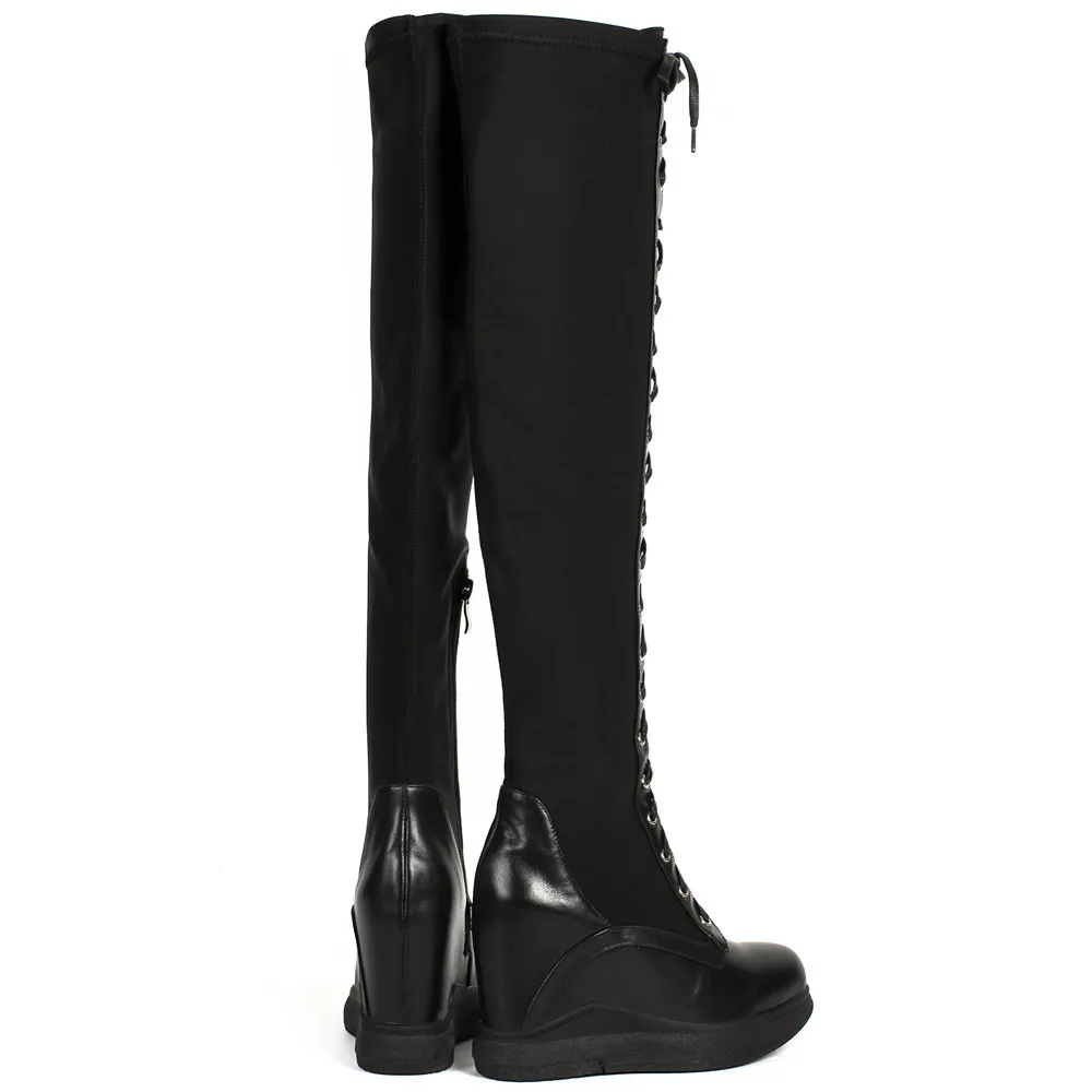 2021 Platform Pumps Shoes Women Genuine Leather Wedges High Heel Over The Knee Boots Female Stretchy Thigh High Fashion Sneakers
