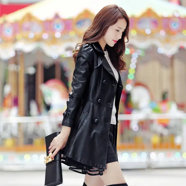 ジャケット・アウター leather coat Women Long Leather Jacket 2021 New Fashion Plus Velvet Thick