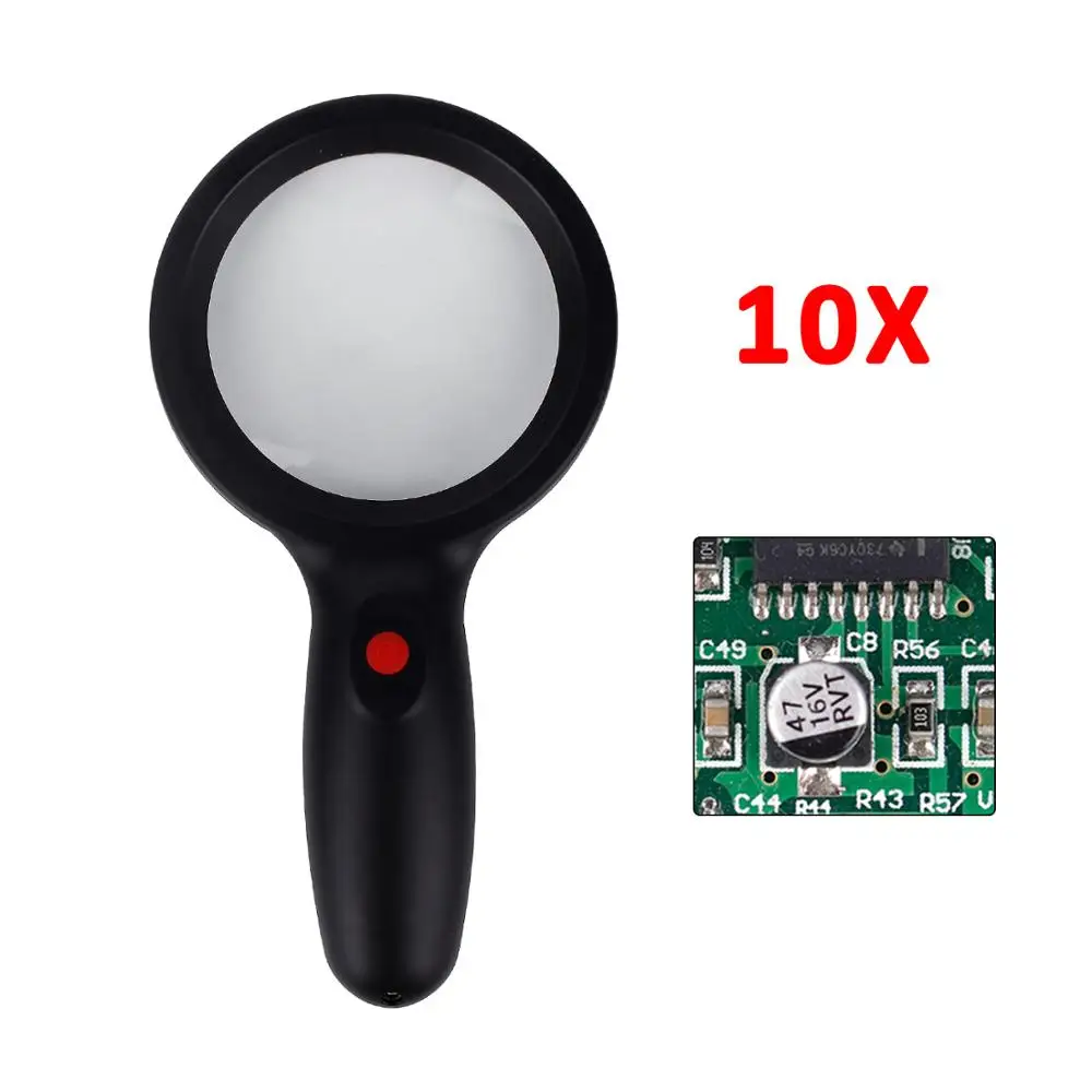 10X black 10X 18LED светильник черно-белый мини портативный ручной увеличительное стекло 85 мм Ретро Лупа с ручкой стекло для чтения - Цвет: 10X black