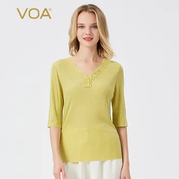 

Voa Summer New Collar Button Tight Loose Half-sleeve Multi-color T-shirt Bg040 Harajuku Tshirt T Shirt Women