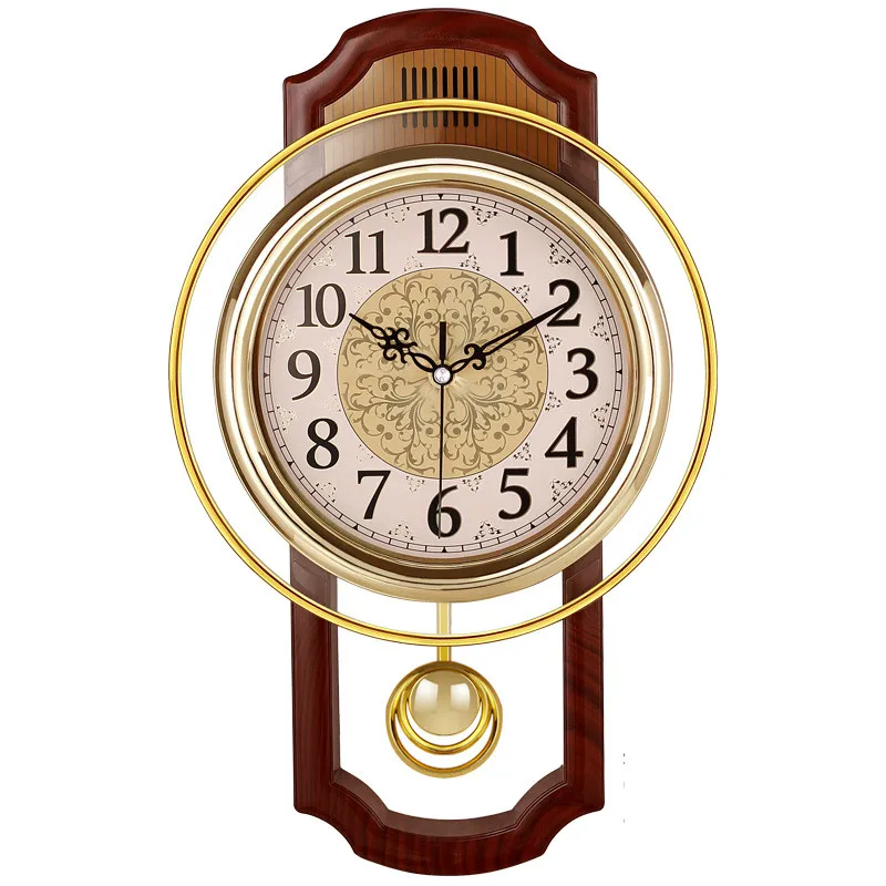

European Retro Pendulum Wall Clock Gold Vintage Living Room Simple Bedroom Silent Quartz Modern Clock Living Room Watch AZB96