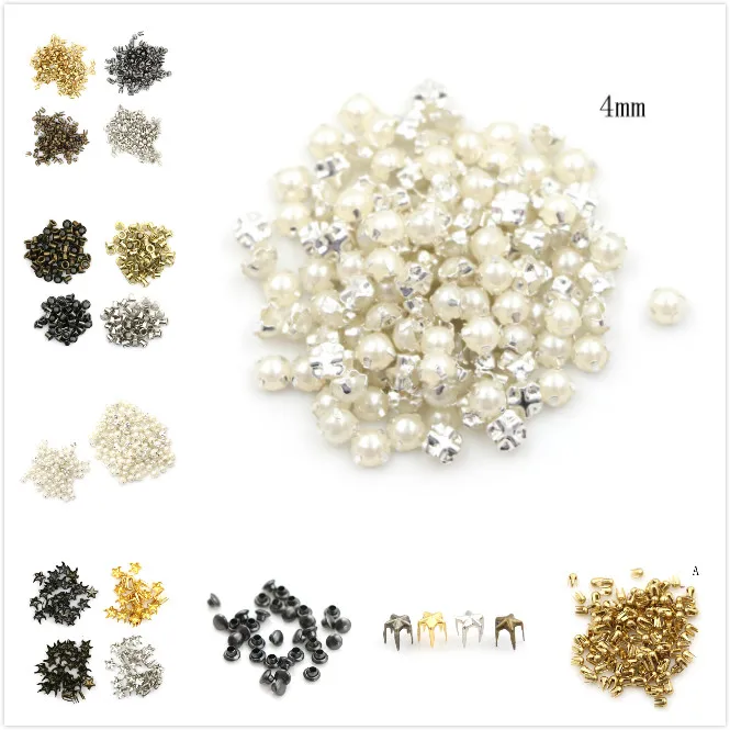 100 pièces artisanat 3/4MM perle boucle 2/2.5/5mm boucles 4mm champignon clou trompette Rivets bricolage Patchwork accessoires de couture (lot de 100)