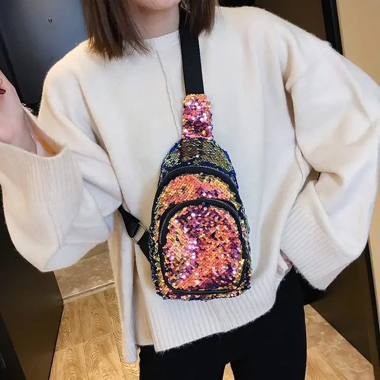

WOMEN'S Bag Casual Chest Bag Women's 2019 New Style Fashion Cool Korean-style Colorful Bag Soft Girl Shoulder Sequin Wallet