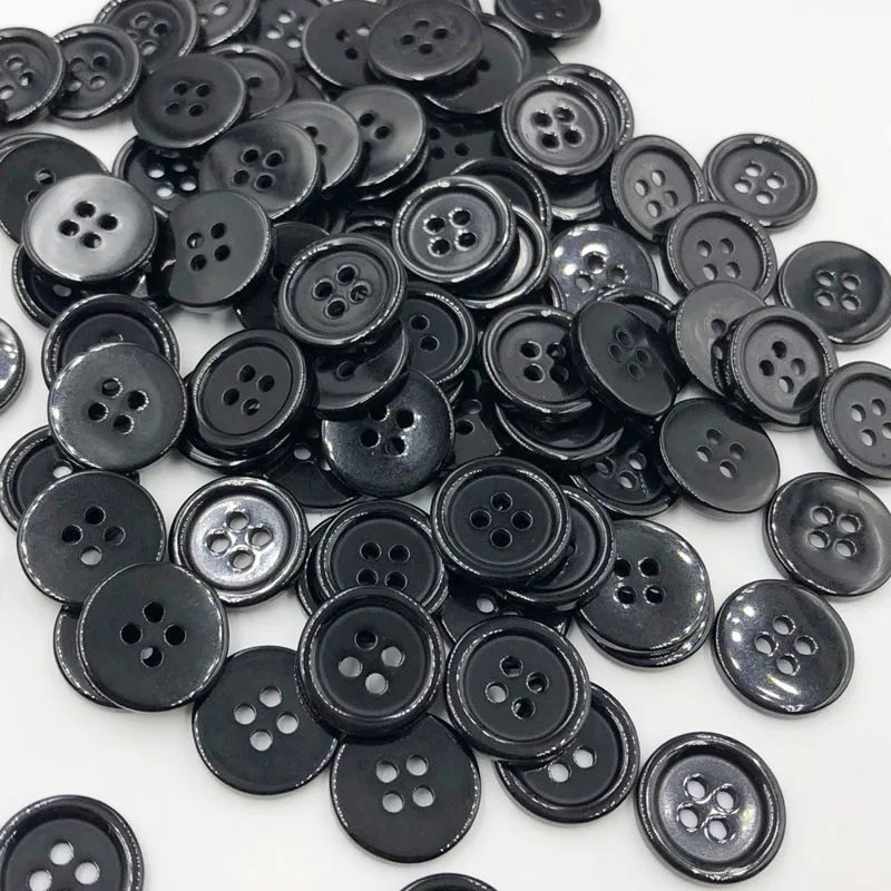 50pcs 11/15/18/20/25/30mm Black Color Overcoat Plastic Button 4 holes Craft Sewing PT251 5
