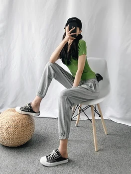 

High Quality Cotton Cacual Pant New Women Summer High Waist Drawstring Sweatpants Hip Hop Dance Sport Running Jogging Harem Pant