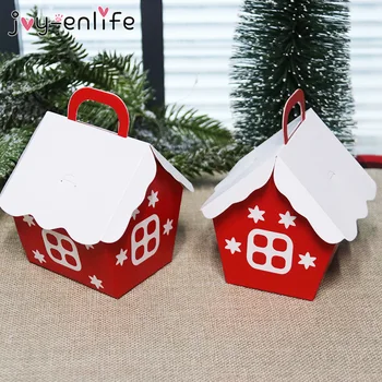 

5pcs House Shape Christmas Candy Box Bags Santa Claus Gift Box DIY Cookie Packaging Bag Christmas Decoration New Year Kids Gift