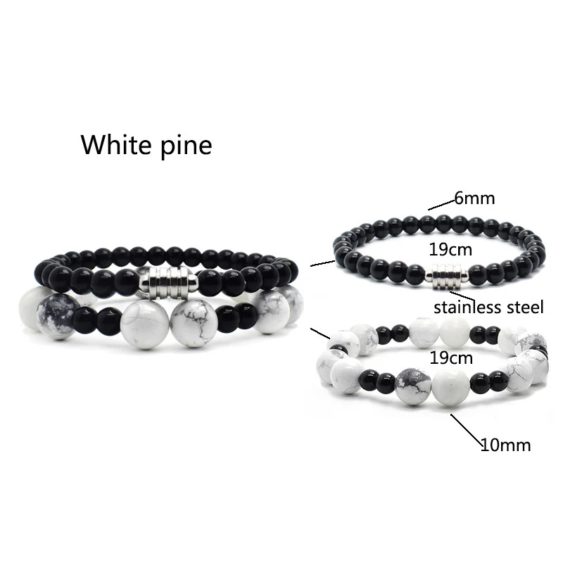 white pine Черный браслет из бисера мужской натуральный камень красный оникс цепочка на руку из нержавеющей стали очаровательный браслет мужской стимпанк хип-хоп роскошный - Окраска металла: white pine