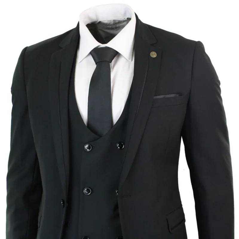 Черные мужские костюмы 3 шт 2 кнопки костюм Homme Slim Fit Марк Дарси смокинг двубортный Свадебный или Выпускной костюм