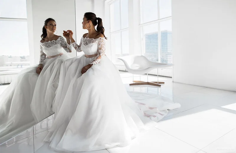 ADLN элегантные свадебные платья больших размеров Vestido De Noiva с длинными рукавами кружевной вырез лодочкой Тюлевое платье невесты Robe De Mariage