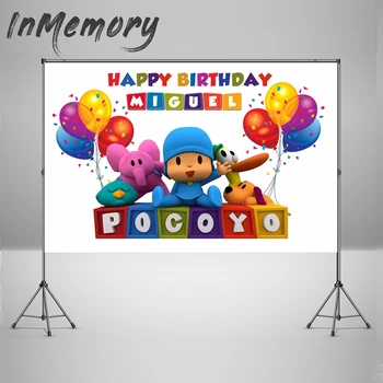 

Cartoon Characters Pocoyo Birthday Party Photography Backdrops Baby Child Colorful Balloons Photo Backdground for Studio Banner