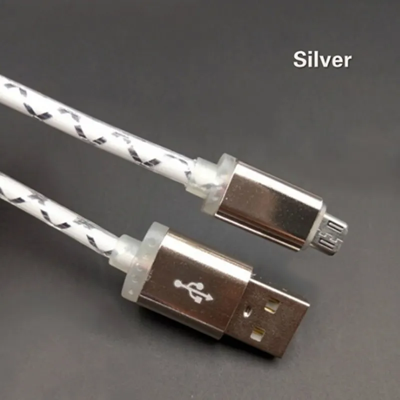 silver Кабель Micro USB для телефона, видимый светодиодный светильник с потоком, кабель Micro usb для зарядки и синхронизации данных для телефонов Android, универсальные кабели для телефонов длиной 1 м - Цвет: silver