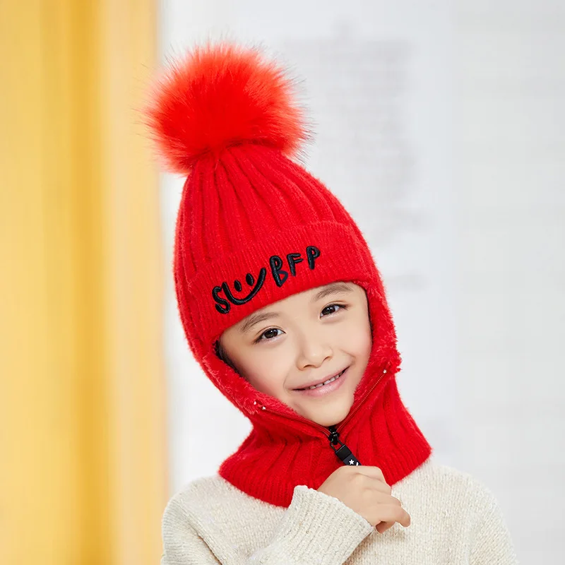 child red Брендовые зимние вязаные шапочки шапки женские толстые теплые шапочки Skullies шапка женская вязаная шапка с буквенным принтом шапочки уличные наборы для езды на велосипеде - Цвет: child red