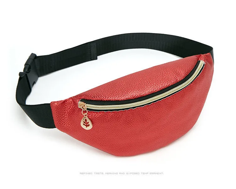 Casual Chain Lychee Leather Fanny Pack Waist Bag Waterproof Antitheft Women Shopping Belt Multi-function Shell Breast Bag