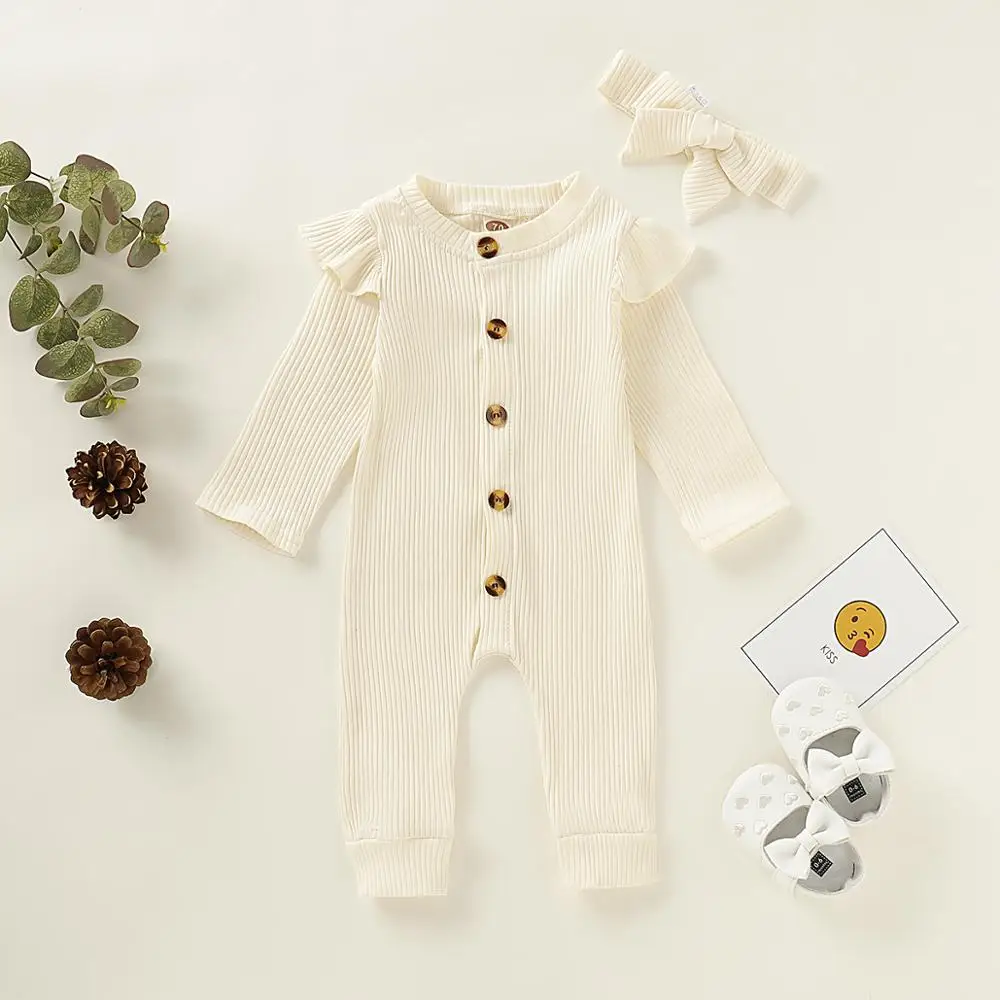 Baby Rompers for Girls Linen Jumpsuits Long Sleeve Newborn Bebes Overalls Pajamas One Piece Toddler Infant Playsuits Kids Clothe