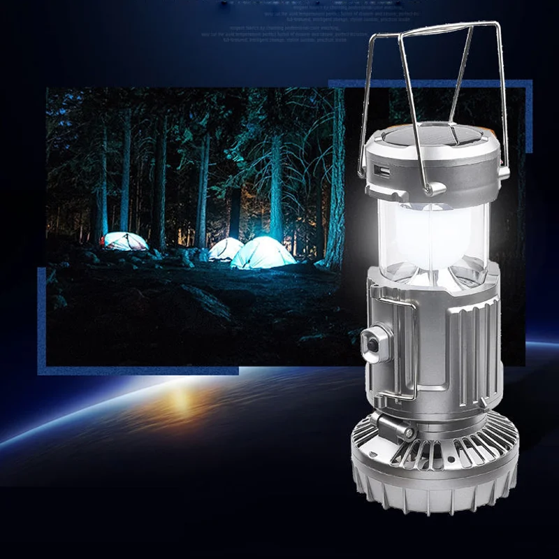 6000 LED Camping Lantern 650LM Hand Crank Solar Battery Powered Rechargeable