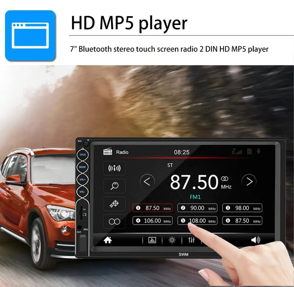 

7 Inch Bluetooth Stereo Radio Touch Screen Player 2 Din HD Mp5 Player Supports for IOS/ Android Phone Mirror Connection