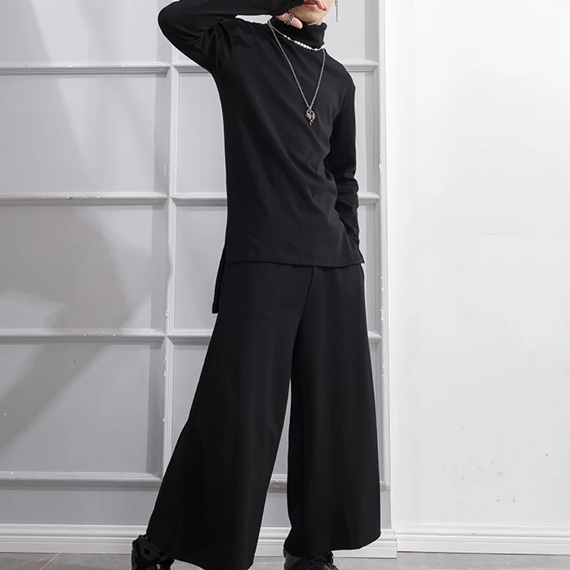 Loose solid color flared straight tube casual pants dance men's Wide Leg Pants Capris elastic waist performance stage night club