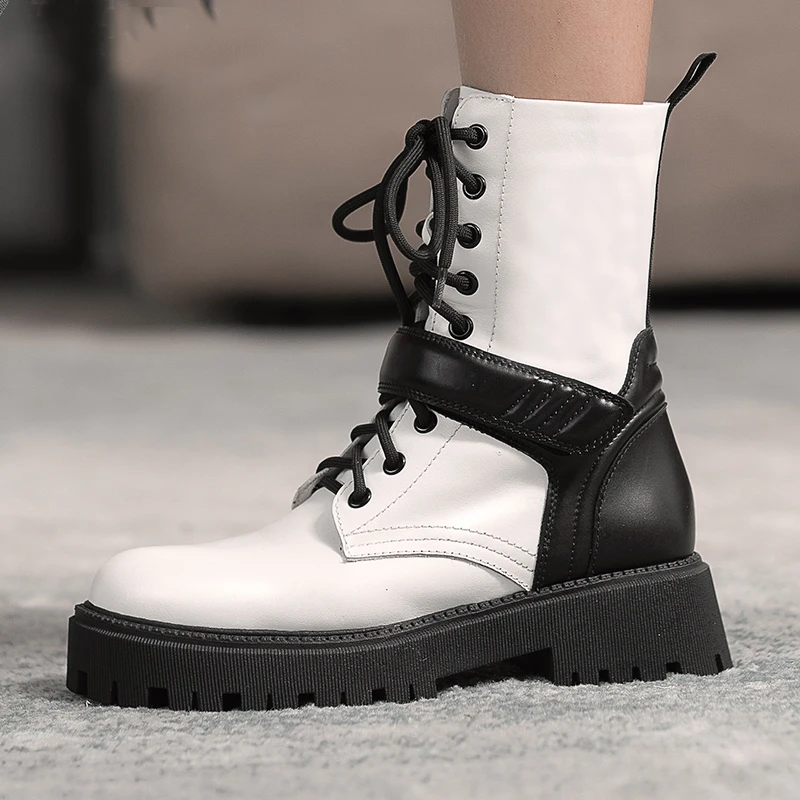 

Short Boots Locomotive Mid-calf Short Boots Genuine Leather Short Boots Rubber British Style Retro Autumn and Winter Female