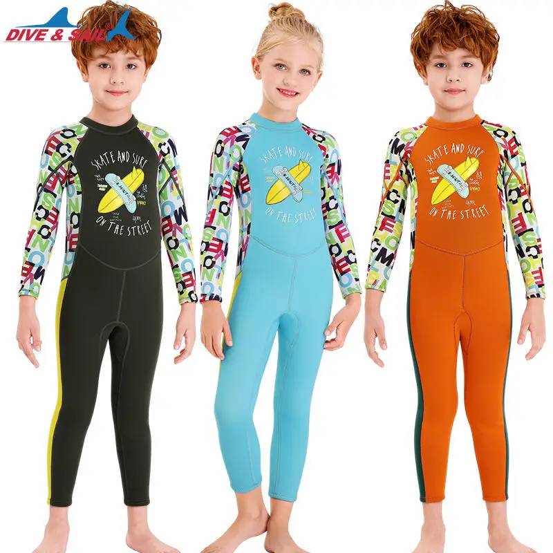 Kids Swimming Suit 2.5mm Neoprene Thermal Swimsuit Boy's and Girl's One Piece Wet Suits Warmth Long Sleeve for Diving | Спорт и