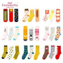 Caramella осень-зима Для женщин хлопковые носки с забавными рисунками из мультфильмов носки для женщин Harajuku носки скейтбордиста 3 пар/лот Прямая