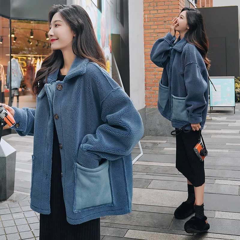 

Photo Shoot Lambs Wool Coat Women's Short 2019 Fall And Winter Clothes New Style Korean-style Loose-Fit Students Thick Fur Fashi