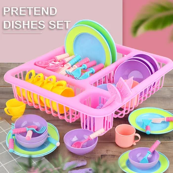 

Kids 21pcs Tableware Dishes Plates Bowls Cups Knife Fork Spoon Cookware Kitchen Drainer Cooking Dry Rack Tool Pretend Play Toy