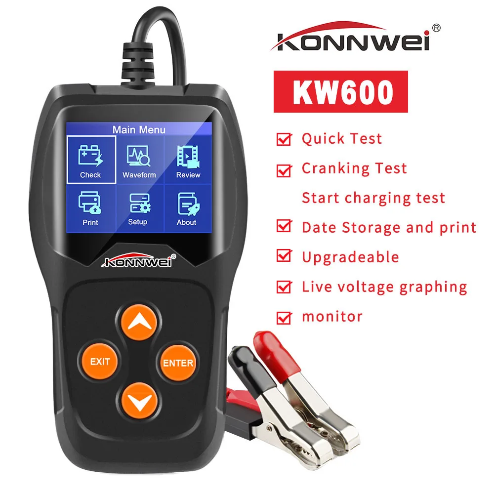 KONNWEI KW600 12 В тестер автомобильных аккумуляторов от 100 до 2000CCA 12 вольт аккумуляторные инструменты для автомобиля Быстрая зарядка диагностический