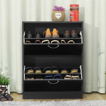 

2 Layers Wooden Flip Shoe Rack Tilting Storage Shelf Shoes Closet Organizer Holder Shoes Cabinet Home Door Side Shoe Stand