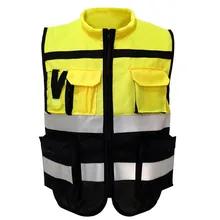 Outdoor Security Traffic Work Clothes Reflective Vest High Visibility Warning Safety Vest Fluorescent Clothing Multi pockets