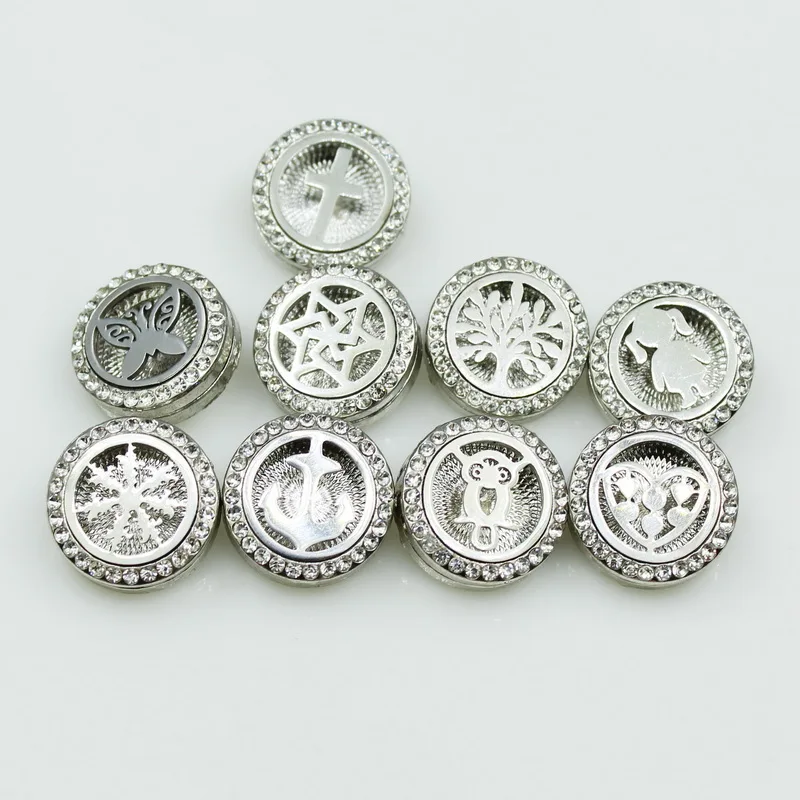 New 10pcs Aromatherapy Button Locket Magnetic Stainless Steel Essential Oil Diffuser Snap Button Fit 18MM Snap Bracelet Jewelry