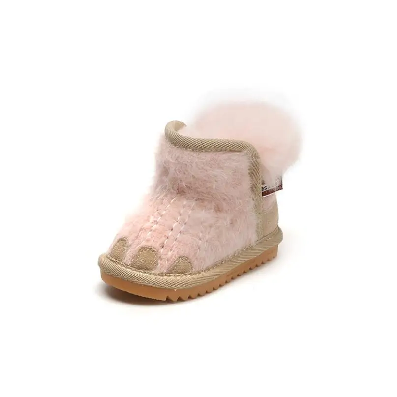 Зимние детские меховые модные зимние Ботинки Толстая детская обувь из натуральной кожи теплые мягкие плюшевые ботинки для девочек зимние лыжные ботинки для малышей